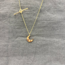 Load image into Gallery viewer, Gold moon necklace with T bar clasp