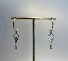 Load image into Gallery viewer, Gold Inner Peace Hoops with Pink Tourmaline