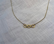 Load image into Gallery viewer, Modern Hand-Forged Gold Trio Circle Necklace – Recycled 9-Carat Gold
