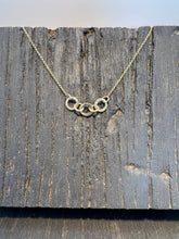 Load image into Gallery viewer, Modern Hand-Forged Gold Trio Circle Necklace – Recycled 9-Carat Gold
