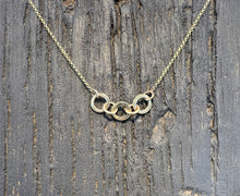 Load image into Gallery viewer, Modern Hand-Forged Gold Trio Circle Necklace – Recycled 9-Carat Gold
