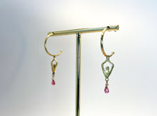 Load image into Gallery viewer, Gold Inner Peace Hoops with Pink Tourmaline
