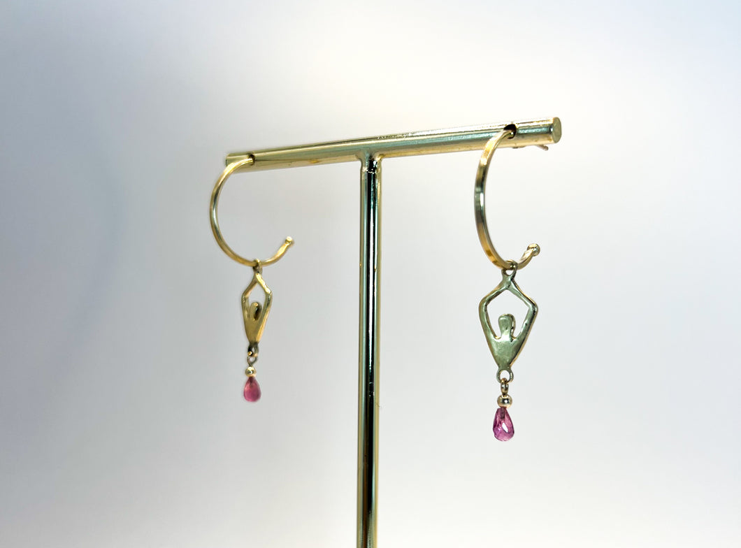 Gold Inner Peace Hoops with Pink Tourmaline