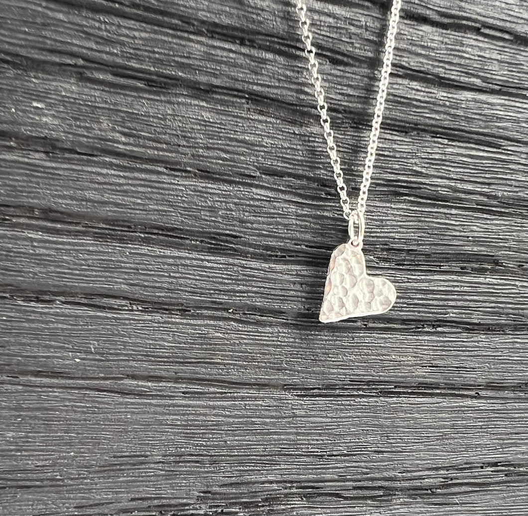 Silver hammered heart necklace