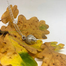 Load image into Gallery viewer, Solid Silver Acorn Pendant with Hand-Engraved Oak Leaf
